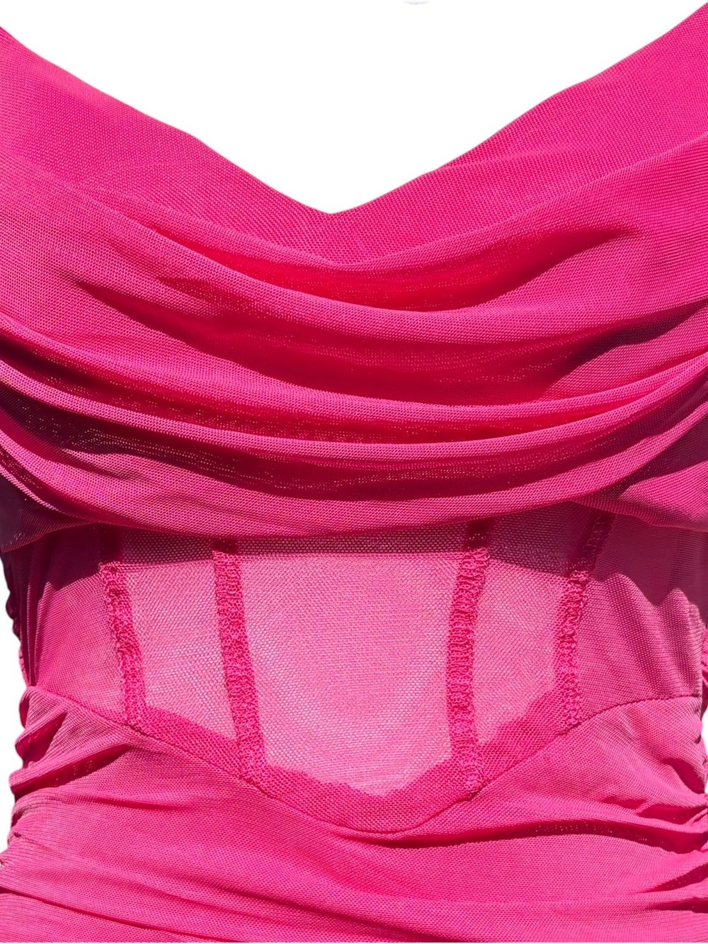 Princess Polly Calliope Hot Pink Ruched Mesh Mini Dress Bodycon Strappy Size 4 - Picture 3 of 16